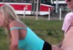 PUBLIC gangbang with a pretty teen girl in broad daylight