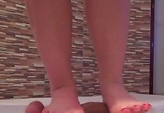 Bafe Feet Cock and balls trampling massage with big cumshot under foot