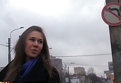 Nice girlie wanders along the street and hopes to find a stud for a fuck