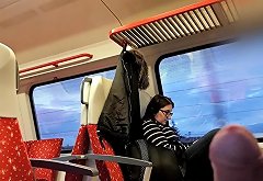 Nerdy teen dickflash in train