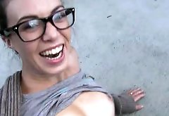 Brunette passenger in glasses fucked and jizzed in public