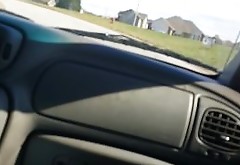 stroking cock in car while GF drives