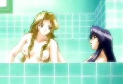 Lesbian anime coeds group sex in the bathroom