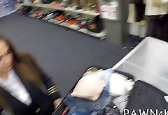 Sexy Latina stewardess blows a pawnshop owner