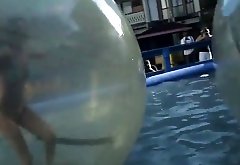 Bikini girls enjoyed waterball fighting
