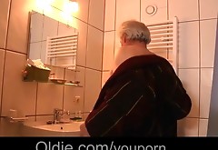 Creole hot teenager invites grandpa under shower for fuck