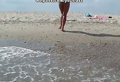 Sexy blondie gives good blowjob on the beach and indoor
