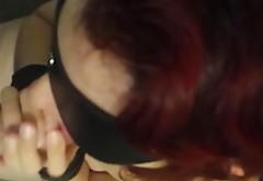 Tied amateur girlfriend gives blowjob with facial cumshot
