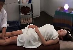 Hot Japanese oil massage in salon and fucked