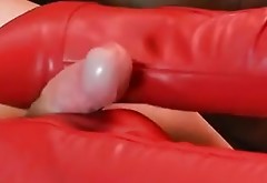 Red leather boots bootjob POV