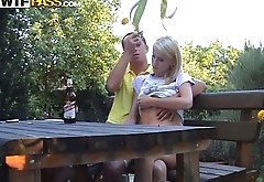 Skinny nympho Katerina Sz gets horny and sucks a fat dick in the garden