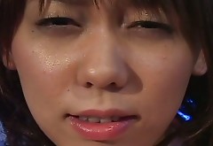 Ugly Japanese maid Maho Sawai shows her wet twat close-up and masturbates with a dildo
