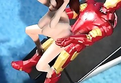 Animated Iron Man fucking busty chick