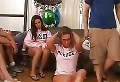 Stunning sorority pledge attends her first college orgy