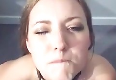 Collared girlfriend loves the facial and the taste of cum
