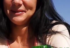 Busty euro amateur gets tits sprayed with cum