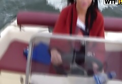 Slim and appetizing brunette sucks a dick on the yacht
