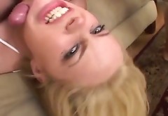 Slutty blonde whore is exploited in outrageous gangbang video