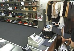 Stewardess stops by a pawn shop to fuck for cash