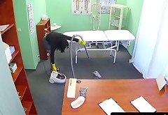 Doctor screws cleaning lady over office desk