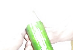 Hard pussy fuck with cucumber