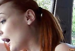 Pretty redhead teen slut Eva Berger fucked in public