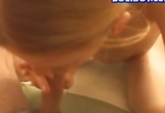 Submissive blond teen pleases sugar daddy with skillful blowjob