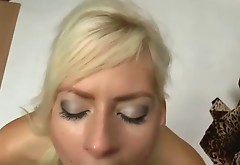 Slim blonde lady Lenny Elleny blows cock