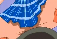 Tiny hentai girl humping huge dick up skirt
