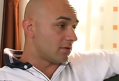 Unfaithful wife Lana S sucks a cock of bald headed dude