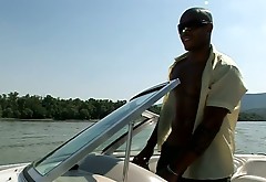 Mesmerizing blonde Alexa Weix wankers in a boat and gives deepthroat blowjob