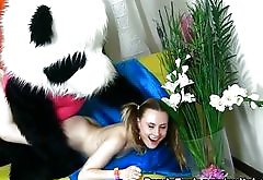 Teens dancing with panda turns into crazy fuck