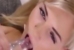 European sweetie enjoys pussy pump and sneaks huge sex toy in vagina