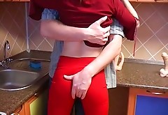 Salacious red head horny chick starves for mouth fuck in kitchen