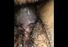 Hairy ebony couple vaginal sex - closeup
