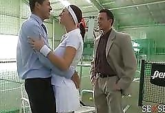 Tennis girl with big tits and short skirt in doubles final