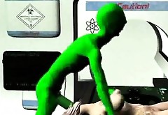 Hot tattooed space nurse rides a monster green alien dick