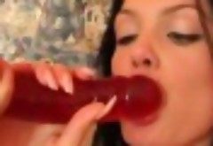 Beautiful Teen Gilrs playing with a  big red dildo