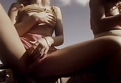 Beautiful vintage girls masturbate pussies in the back seat and then have sex fun on the grass