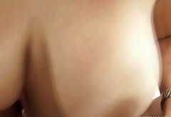 Slutty fair haired sex pot with big tits presents hard boob fuck