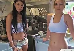 Blondie babe fucked in rolling ice cream store for cash