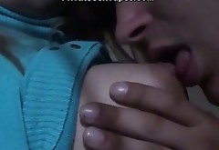 Light haired cutie with nice tits gets her pussy tickled and sucks a dick