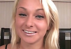Dirty blonde jerks off and blows two meaty poles at the same time