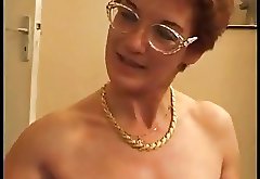 French mature slut in glasses gets two young cocks