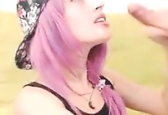 Hot Cam Girl With Purple Hair Sucks Cock