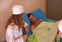 CFNM nurses make a patient feel great with cocksucking