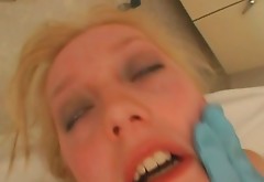 Blindfolded blonde hoe Julie gets fucked by her gyno doctor