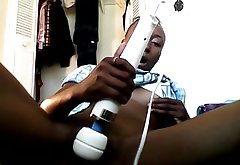 Jazzy play with that pussy with a magic wand vibrator!
