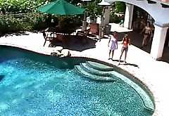 Extremely hot sex tube video featuring lesbian party in the pool