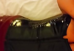 Amateur mouth and titty fucked in pvc skirt corset and heels